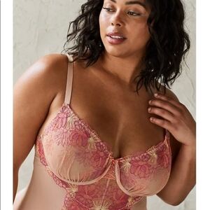 Torrid Curve Nude Floral Embroidered Mesh Chemise lingerie, Size 0